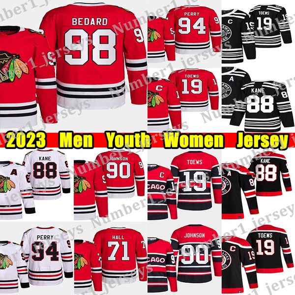 #98 Connor Bedard hockey jersey #90 Tyler Johnson Jonathan Toews Taylor Hall Corey Perry Patrick Kane Seth Jones Clark Griswold Custom Men Y