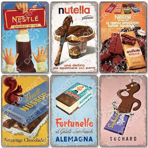 Milk Chocolate Poster Metal Placa Tin Sign Vintage Candy Cream Placas de metal de parede Decoração de parede para café Kitchen Dining Room Y