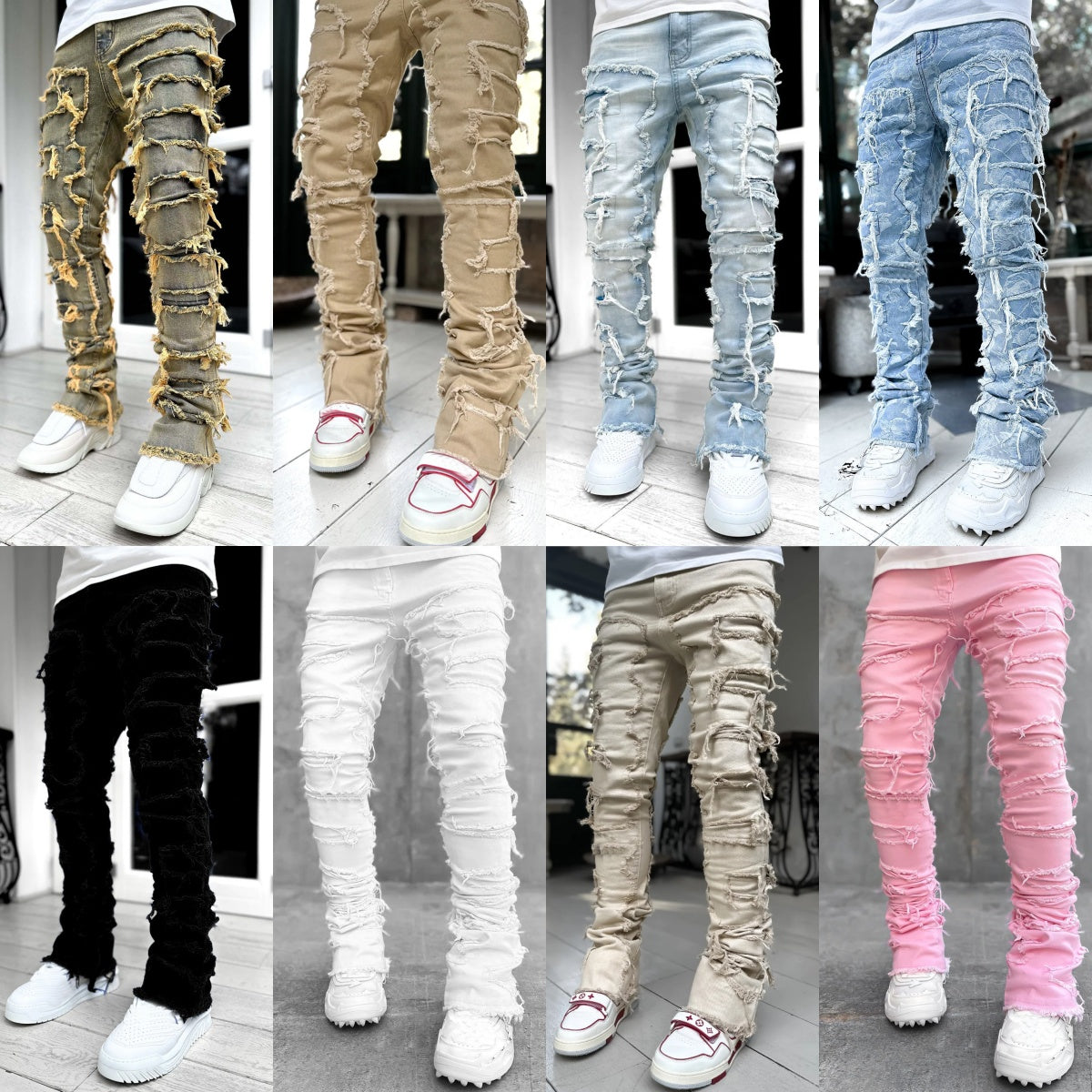 designer ksubi jeans Men&#039;s jeans Loose pants high waist mens Jeans stack jeans Ripped High Street Retro Paint Spot Patch Hole Denim Streetwear