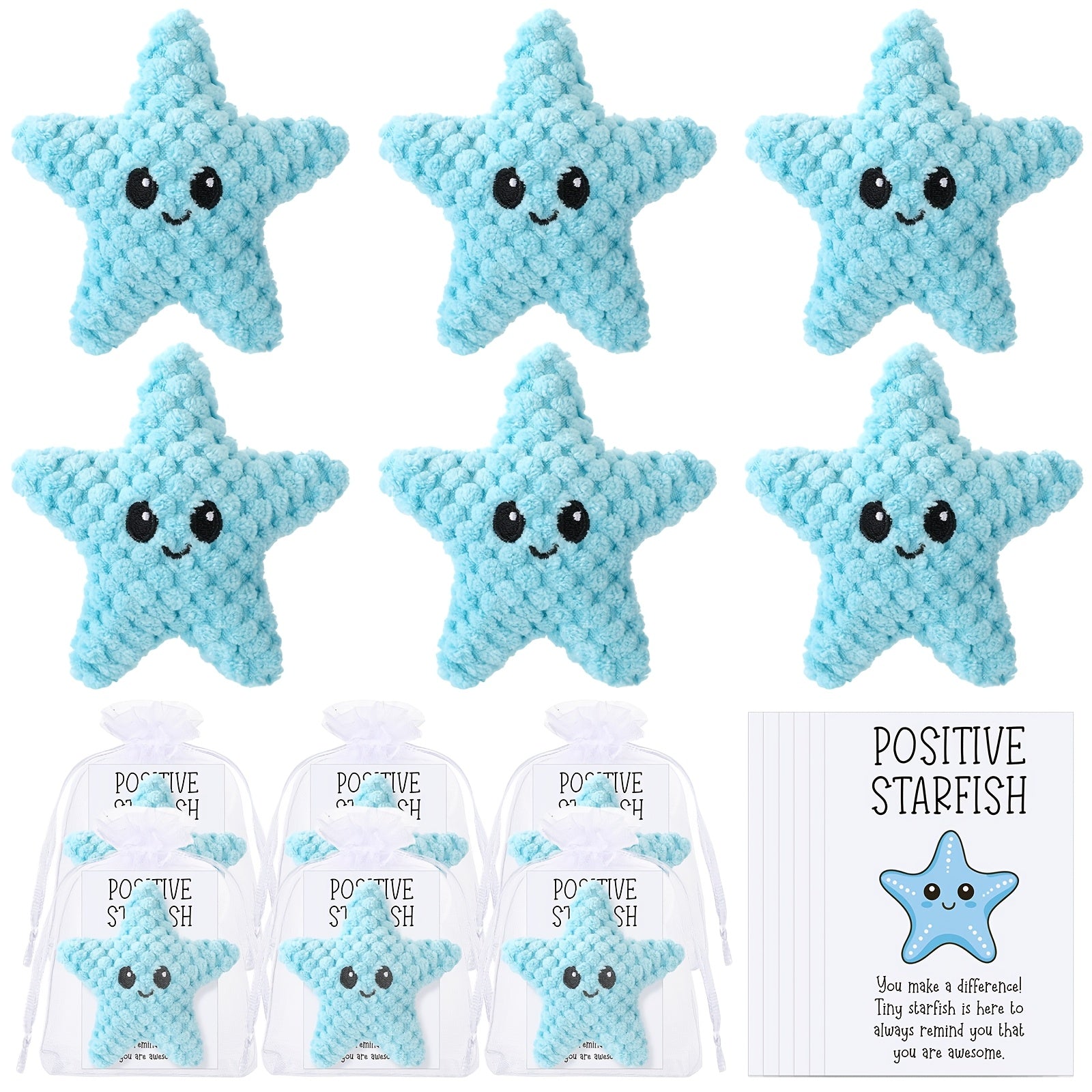 TEMU 6 Sets Starfish Story Gifts Employee Appreciation Gifts Starfish Knitting Doll Handmade Crochet With Positive Cards Gifts Bag Thank You For