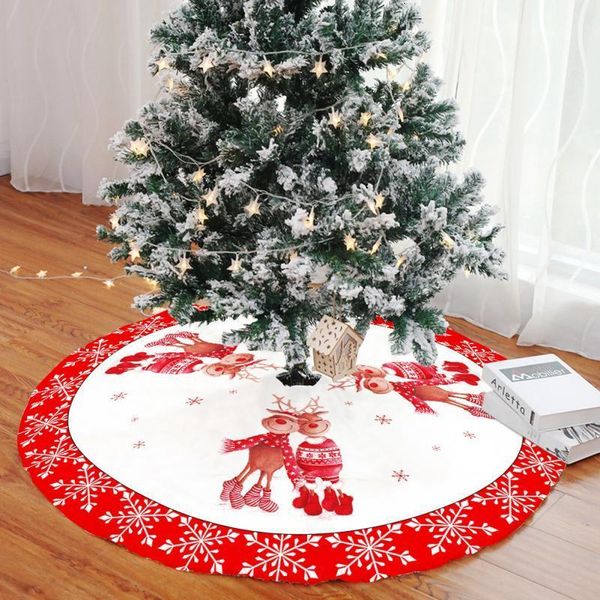 Christmas Decorations Tree Skirt 72cm-28 Inch Mat With Snowflake Reindeer Xmas Skirts For 221130