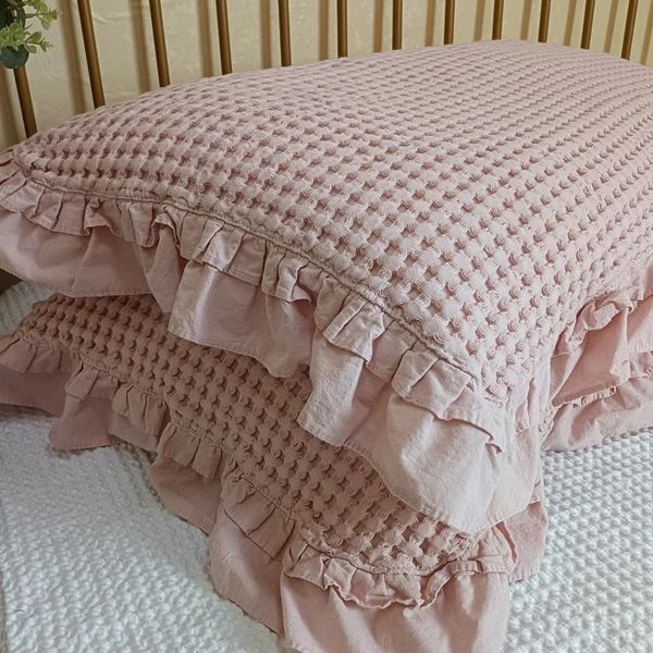 100% cotton waffle pillowcase 2 packs soft breathable skin friendly pillowcase deeply decorated waffle weave pillowcase without filling 2411