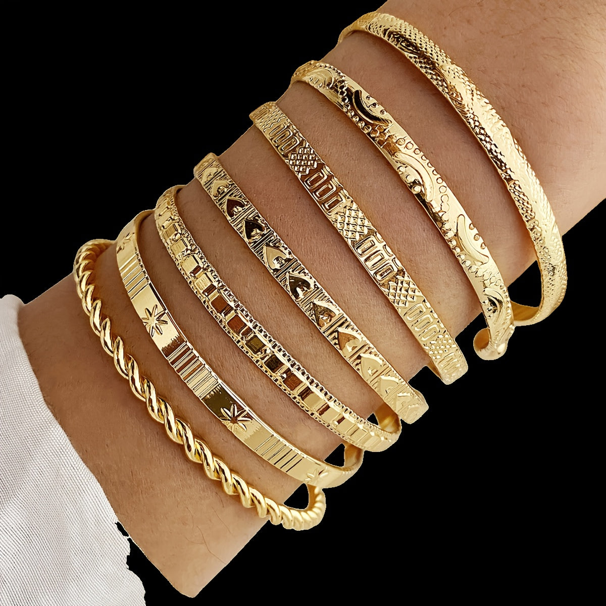 TEMU 7-14pcs Of Arrow Pattern Six-pointed Star Twisted Bracelets, Elegant Women' Luxury Versatile Accessories Suitable For Vacation And Party Wear