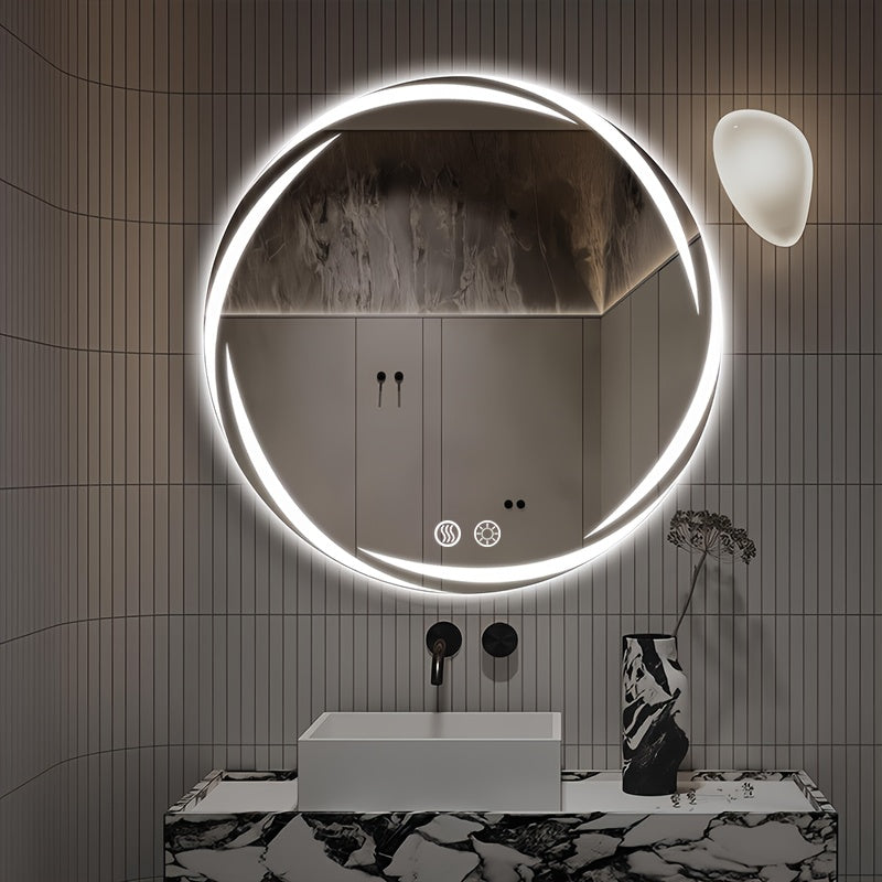 TEMU Circular Led Bathroom Mirror With Integrated Lighting | Technology | Touch-sensitive Dimmable | Hd Makeup & Shaving Mirror | Wall-mounted Vanity