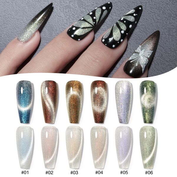 6 Colors Bright Silver Cat Eye Gel Polish Glitter Cat Eye Gel Nail Polish Glitter uv Cat Eye Gel Polish Nail Polish Set 250107