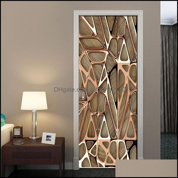 Novelty Items 2Pcs-Set Rose Gold Geometric Pattern 3D Wall Door Sticker Selfadhesive Waterproof Wallpaper Decals Home Decor 244 Drop Dhy5H
