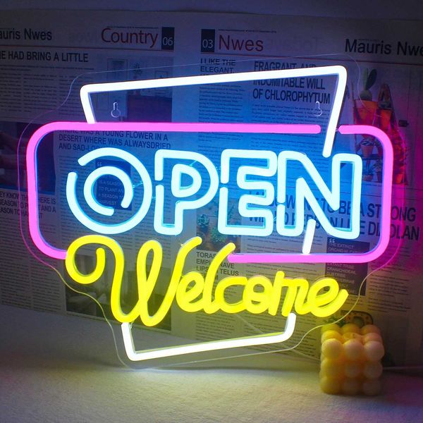 Open neon sign for wall decoration blue yellow Up logo USB power light commercial bar dessert shop welcome salon M250118