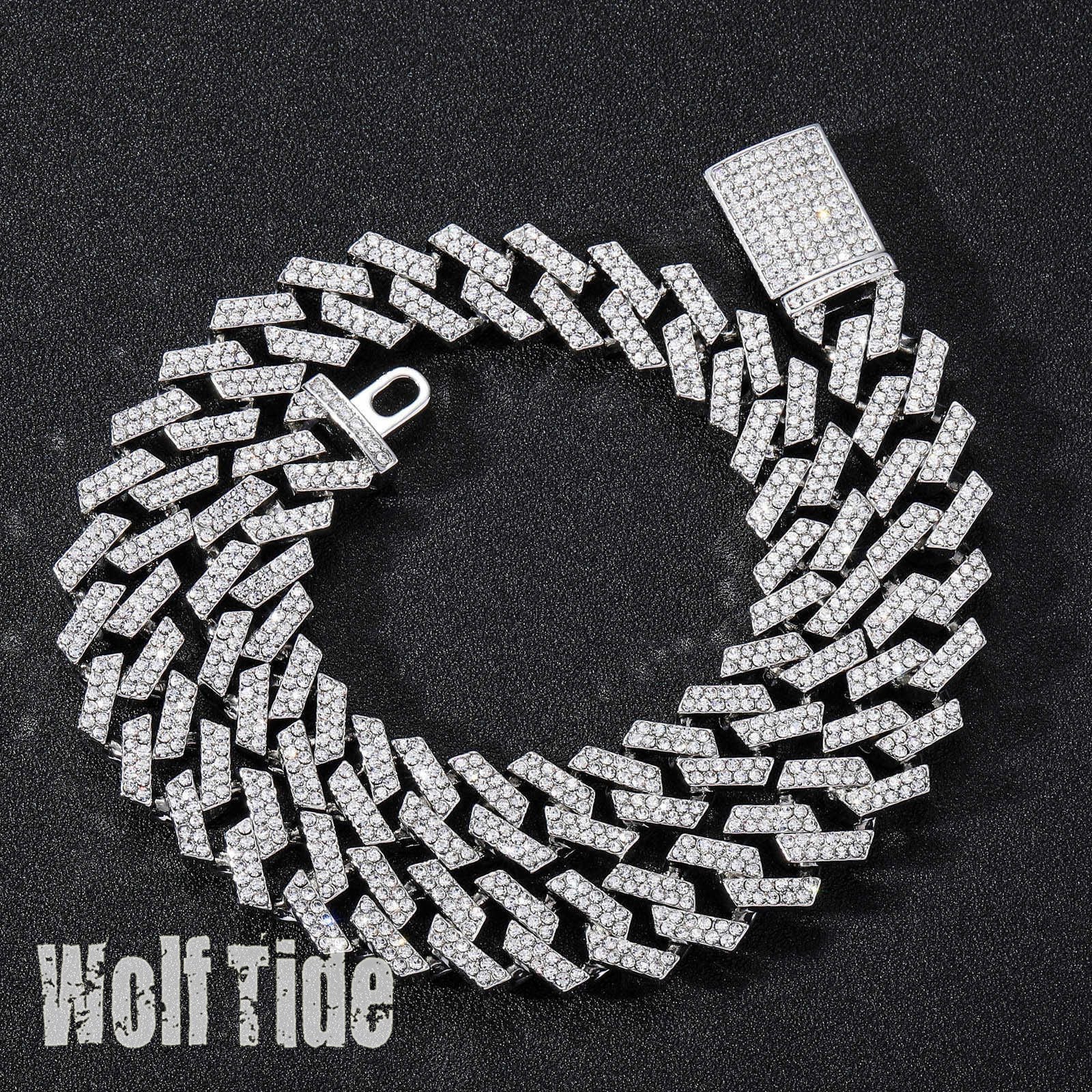 Hip Hop 15mm Diamond Cuban Link Chain Necklace Alloy Men&#039;s Cool 18k Gold Crystal Bijoux 18K Plated Iced Out Stone Curb Chains Collar Miami Stre