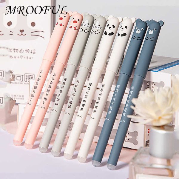 Gel Pens 4Pcsset Kawaii Pig Bear Cat Mouse Erasable Gel Pen Washable Handle School Office Supplies Stationery Gift 035mm Blue Black Ink J230