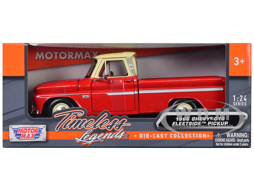 1966 Chevrolet C10 Fleetside Pickup Truck Red with Cream Top "American Classics" 1-24 Diecast Model Car by Motormax