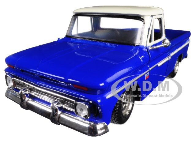 1966 Chevrolet C10 Fleetside Pickup Truck Blue with Cream Top 1-24 Diecast Car Model by Motormax