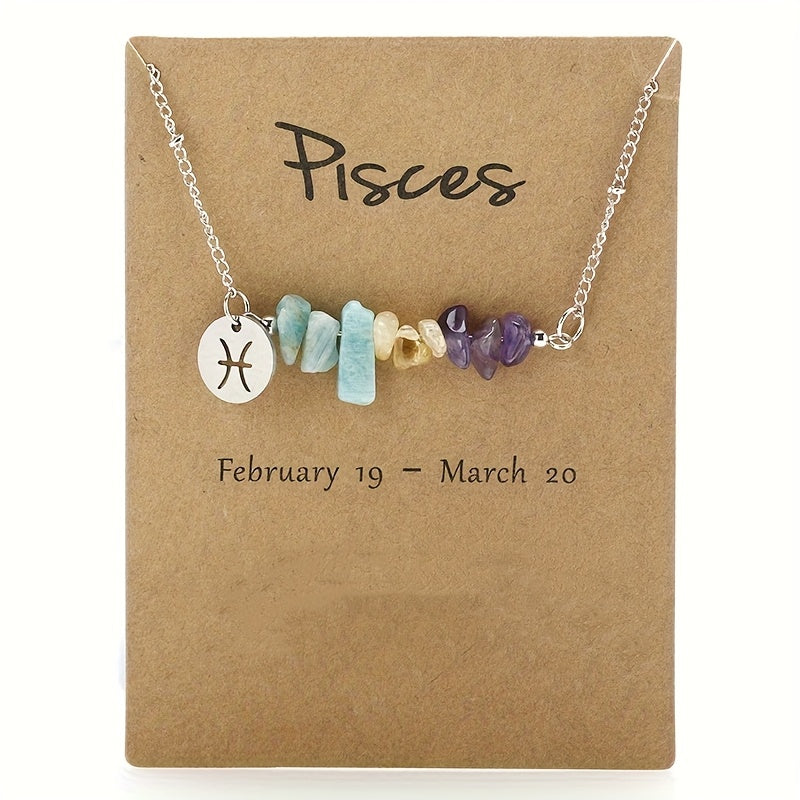 TEMU Cubidupi Bohemian Style Zodiac Pendant Necklace, With Natural Stonebeads - Versatile Fashionable Women's Accessory, Perfect Gift For