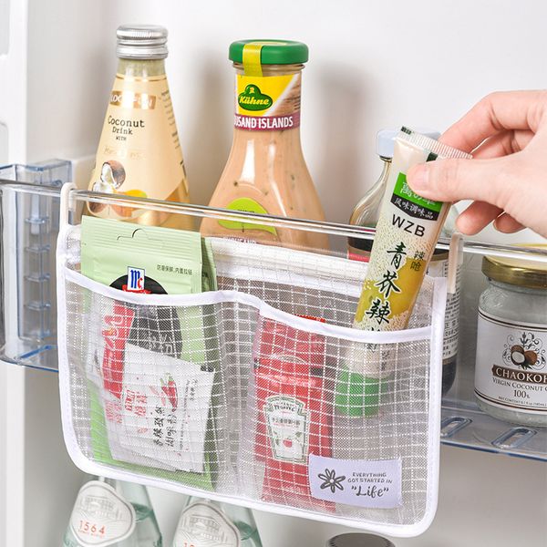 Kitchen Refrigerator Hanging Mesh Storage Bag Creative Household Fridge Two Compartment Storage Bags