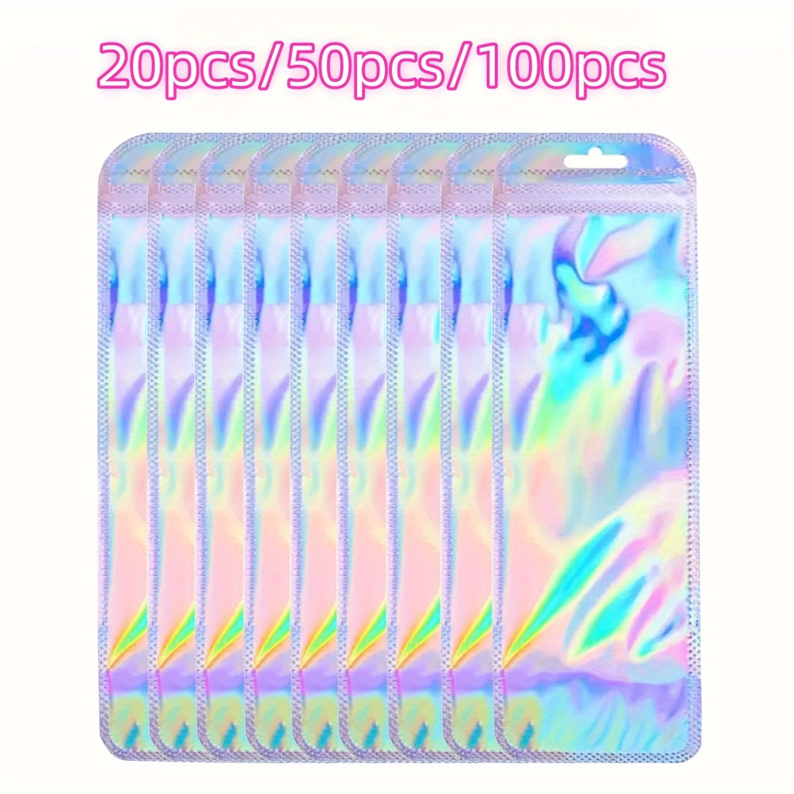 TEMU -100pcs Holographic Pouches, 1.8x7.3 Inch Plastic Gift Bags, Laser Sealable Pen Cases, Mascara Packaging, Small Gift Wrap Bags, Long Strip