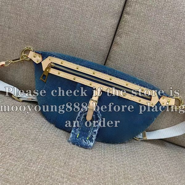 12A Upgrade Mirror Quality Designer 38cm High Rise Bumbag Luxurys Womens Handbags Blue Denim Bags Casual Zipper Purse Crossbody Shoulder Str