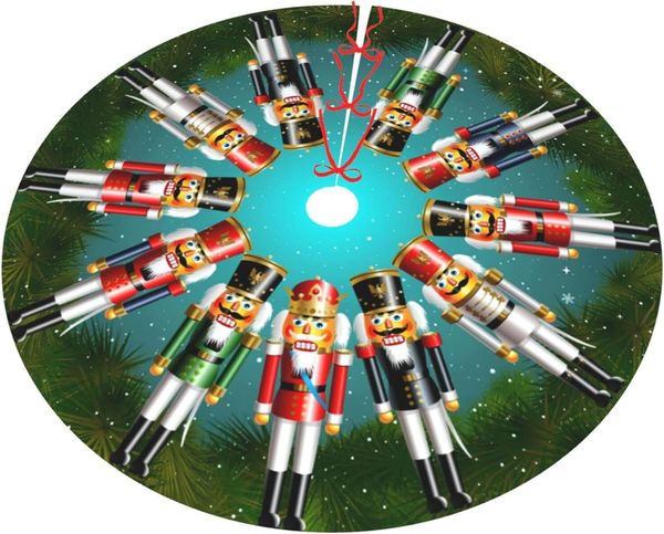 Tree Christmas Skirt with 10 Nutcracker Red Green Toy Soldiers and A Nutcracker King Pattern, Traditional Christmas Tree Mat