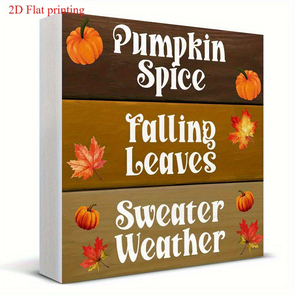 TEMU 2d Flat, 1pc Modern Autumn Decorative Plaque - Pumpkin Spice Sweater Weather Pvc Tabletop Sign, , No Electricity Needed, Ideal For Kitchen,
