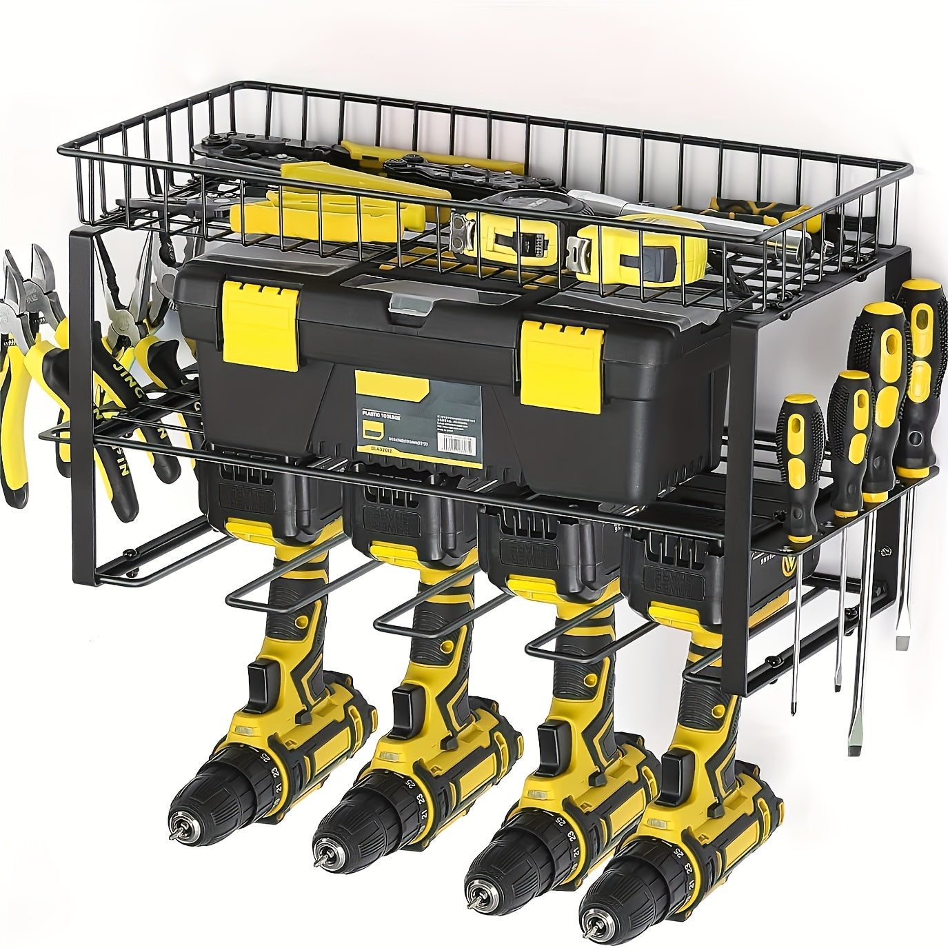 TEMU Power Tool Organization Rack, 4 Drill-8 Drill Rack Wall Mount, For Garage Organization, Tool Storage, Screwdriver , Power Tool Storage Rack With