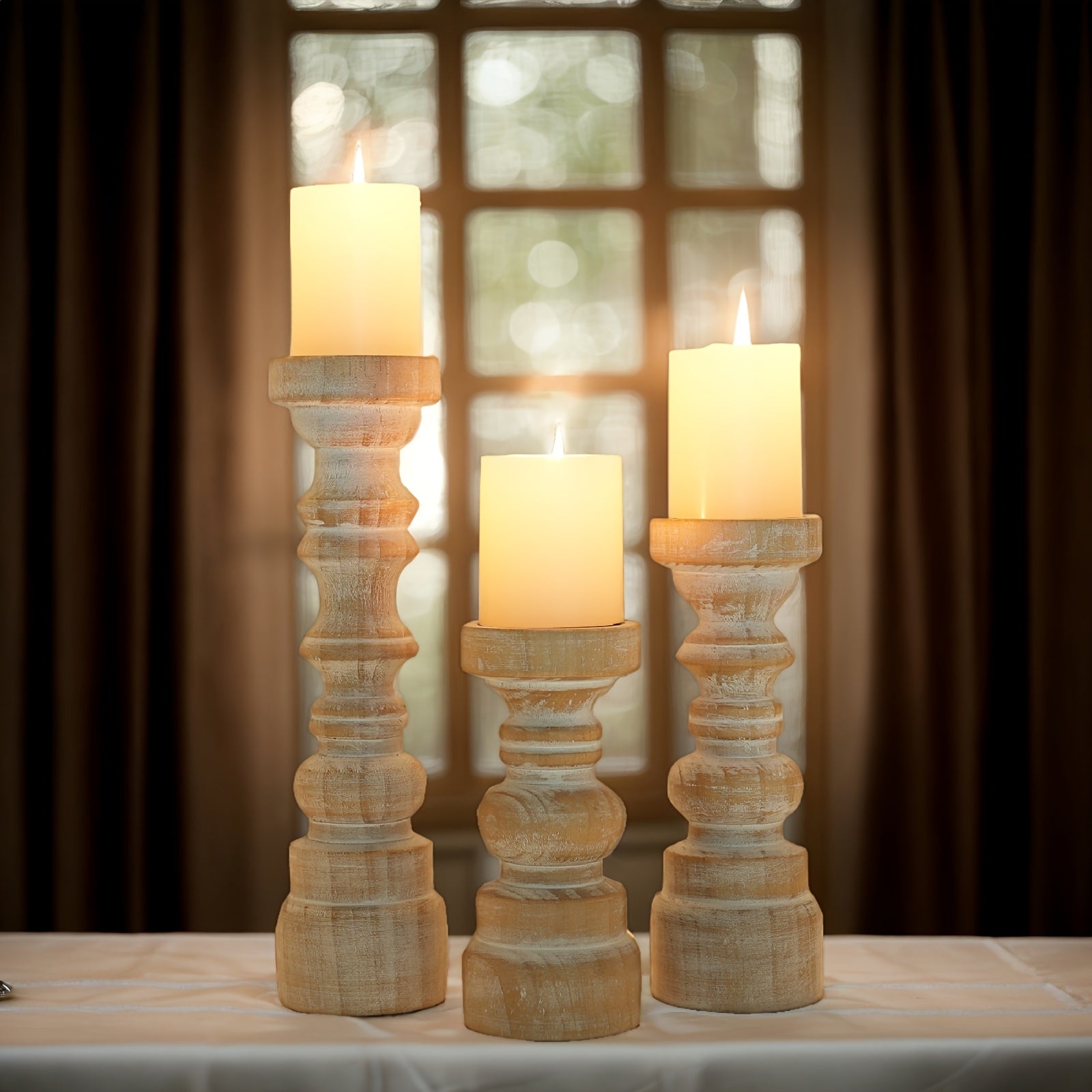 TEMU Large Candle Holders For Pillar Candles - Rustic Farmhouse Style Home Decor - Table Centerpieces, Coffee Table Or Fireplace Mantel - 3pcs Set -