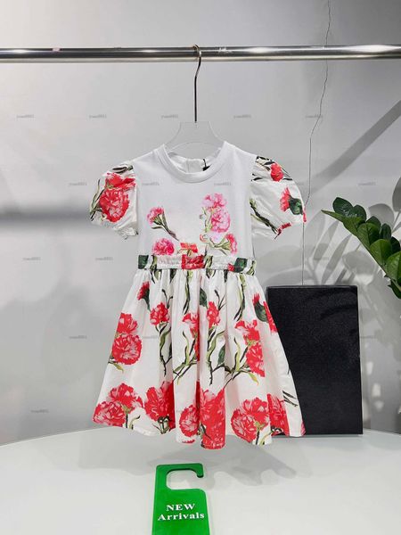 Popular girls dress Summer Top and bottom splicing Princess dress kids designer clothes Red green floral print skirt baby partydress