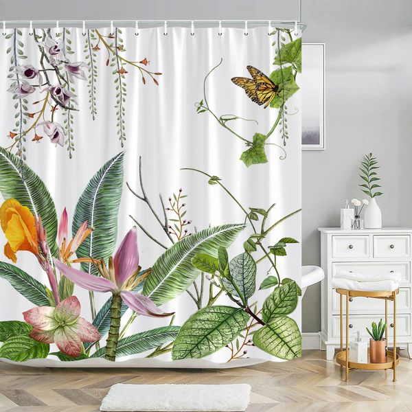 Shower Curtains Botanical ral Curtain Green Leaf Hummingbird Trcal Nature Landscape Polyester Fabric Bathroom Decor 230919