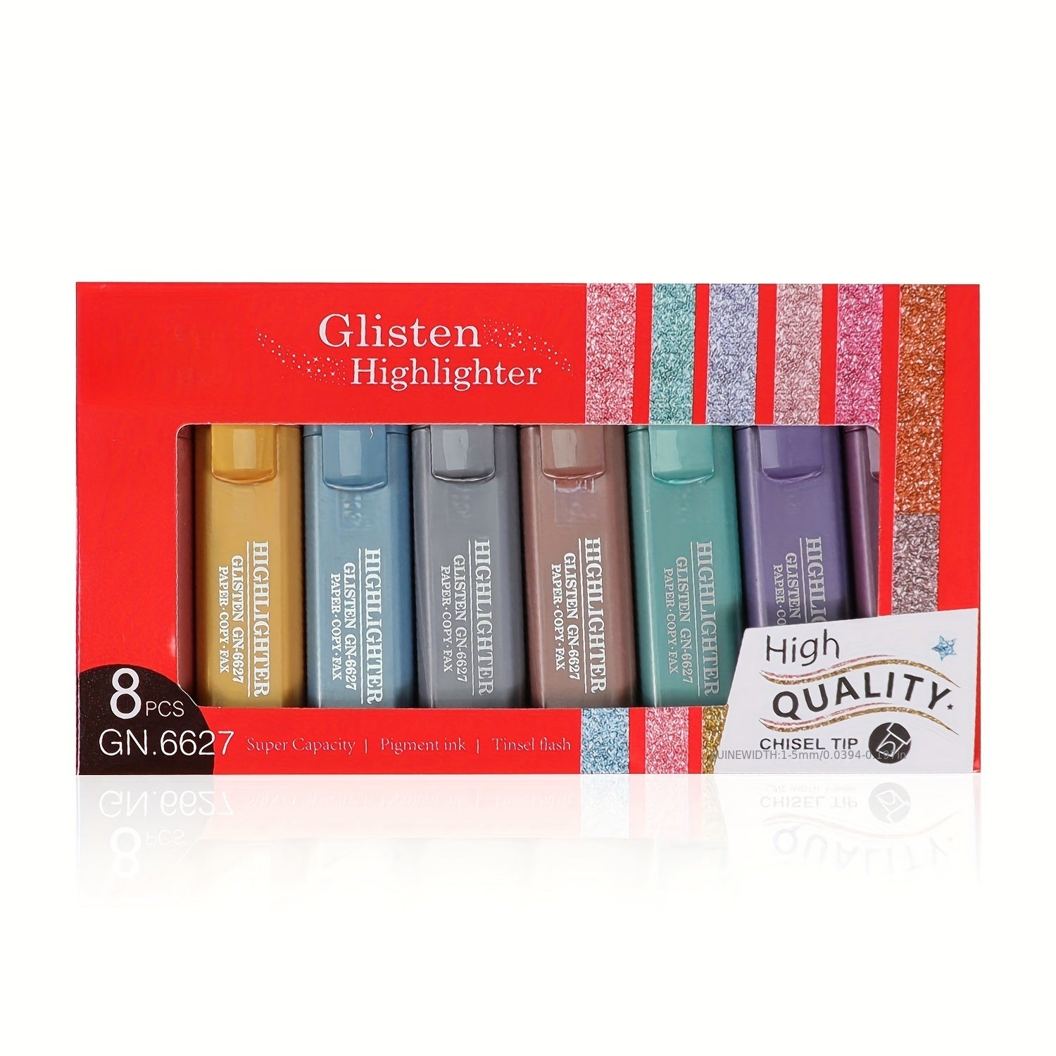 TEMU 8 Colors Highlighter, Metallic Glitter Highlighter, Angled Tip Glitter Marker, Drawing Pen, Water Based Marker, Suitable For Drawing And