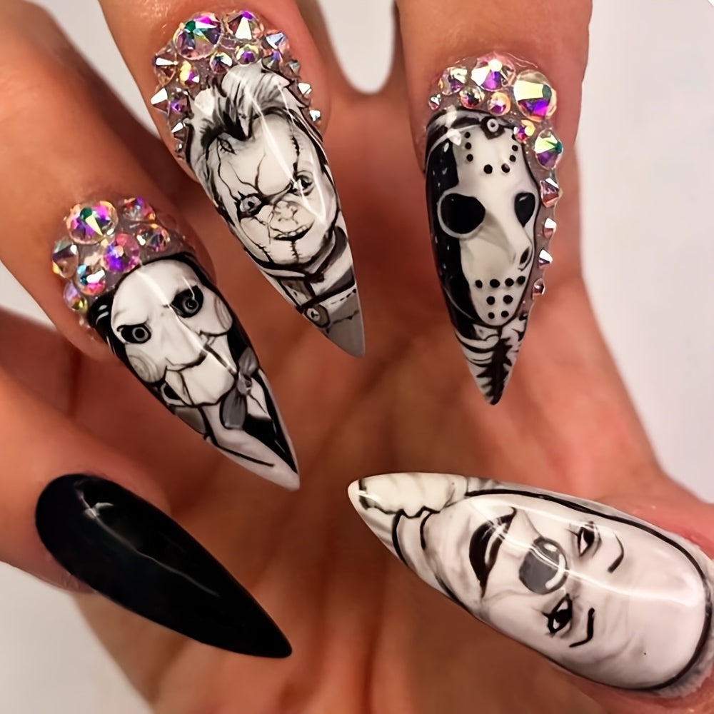 TEMU 48pcs (2 Packs) Including 24pcs (1 Pack) Mystery, Halloween Long Almond Glossy Press On Nails With 3d Decorations Pink French Gradient Glitter