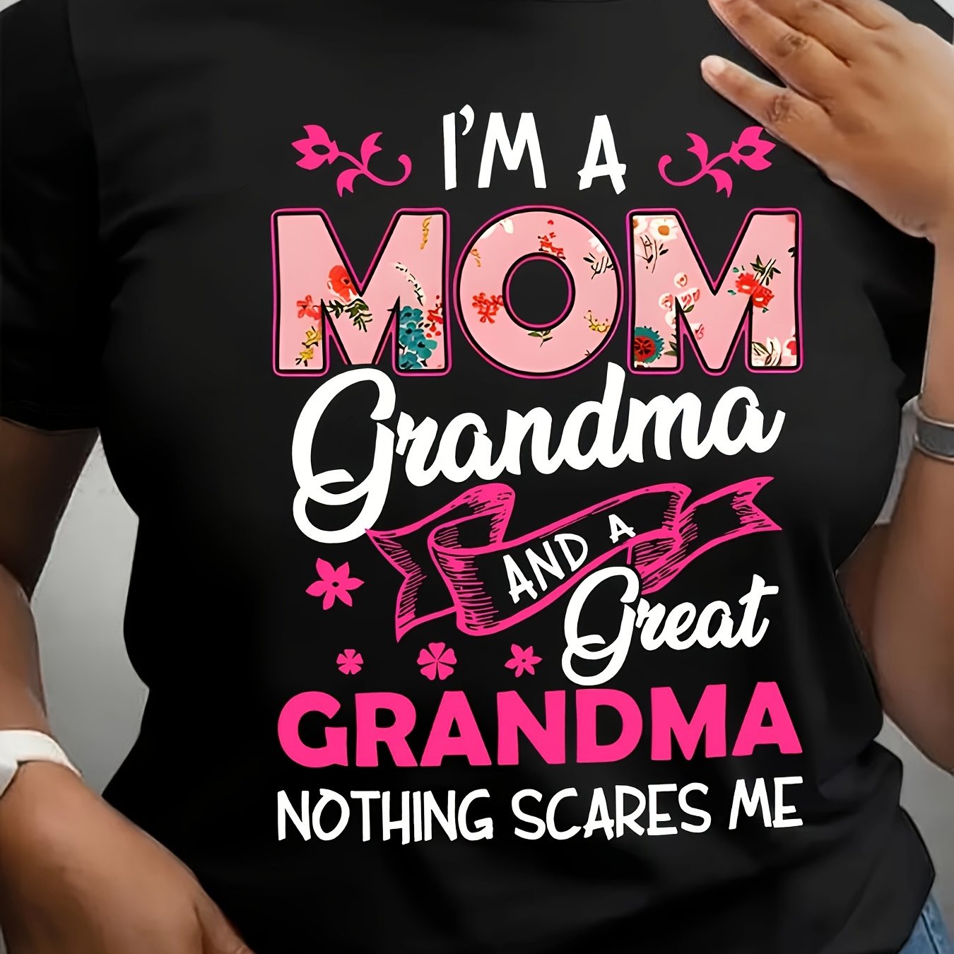 TEMU Plus Size Women's Pure Casual T-shirt, Ladies' Round Neck T-shirt, , Fabric, Letter Pattern, Short Sleeve T-shirt, Printed With 'i Am A Mom,