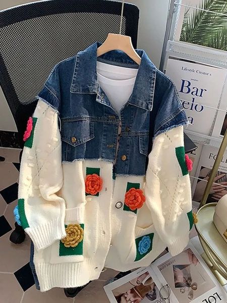 Denim Jacket Women Heavy Industry Embroidery European Spring Autumn Fashion Doll Collar Street Casual Denim Coat 241226
