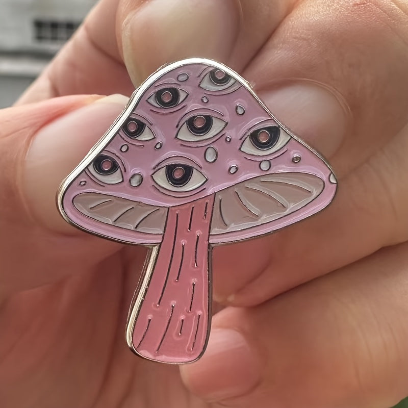 TEMU Chic Mushroom Eyes Brooch Pin - Vintage Alloy Fashion Accessory For Backpacks & Clothing, Weddings & Casual Attire