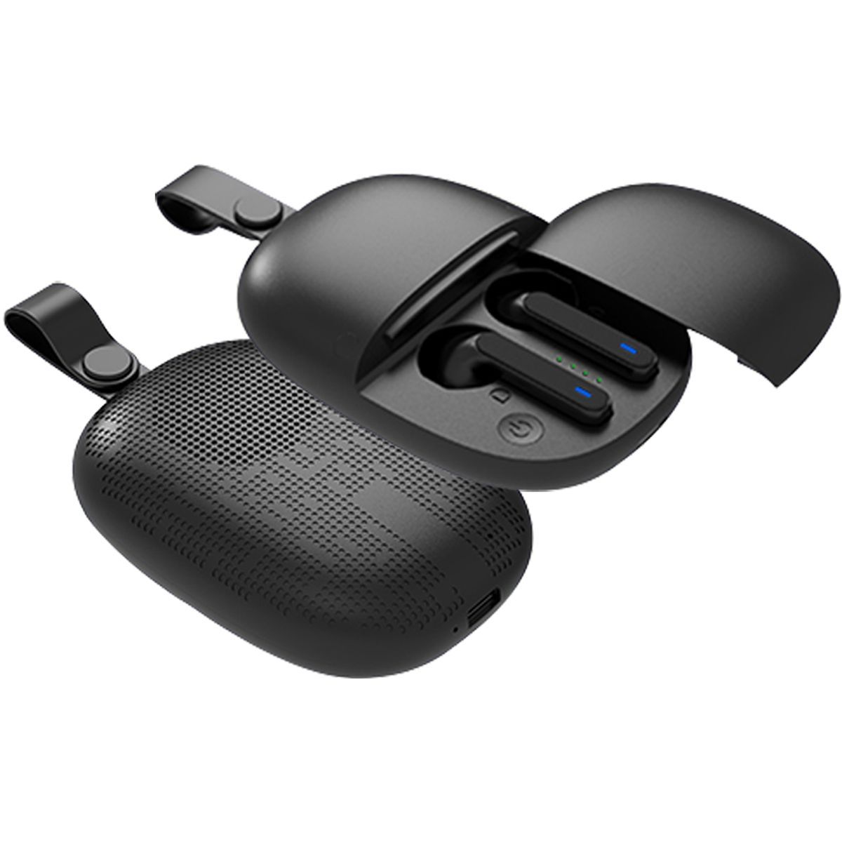 2-in-1 Pocket-Sized Speaker with Wireless Earbuds by Zummy™ - Black