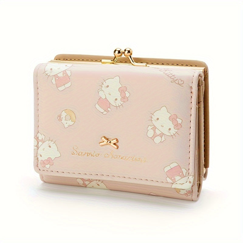 TEMU 1pc Hello Kitty Bi-fold Wallet, With Snap Closure, Polyester Lined, Zip Pocket Card Holder Suitable For Teens, Suitable For Men And Women