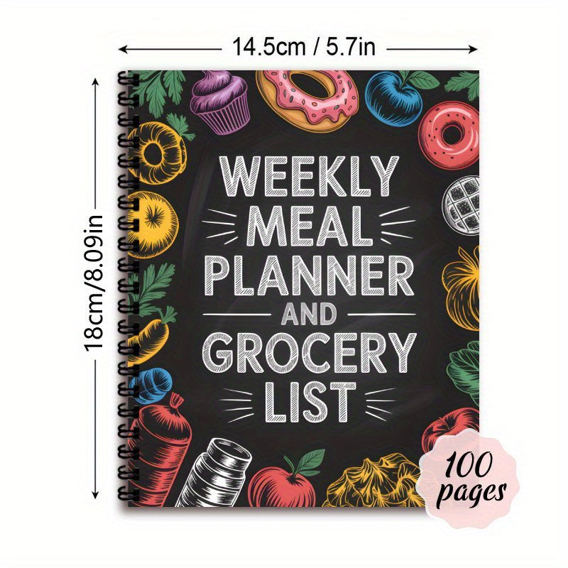 TEMU Weekly Meal Planner And Grocery List Organizer - Undated Short-sized (under 6") Kitchen Planner Notebook With Color-coded Food Tracking Pages,