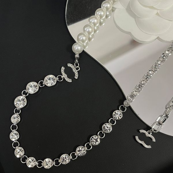 Designer Necklaces Choker Stamp Love Original Edition Never Fade Silver Pearl Diamond Women Necklace Chain Copper For Women Jewelry