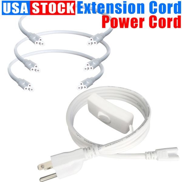 Lighting Accessories Switch T8 T5 led tube Extension Cord cable 2 4ft 5ft 6ft power cords with US Plug for integrated tubes 100 Pack Oemled