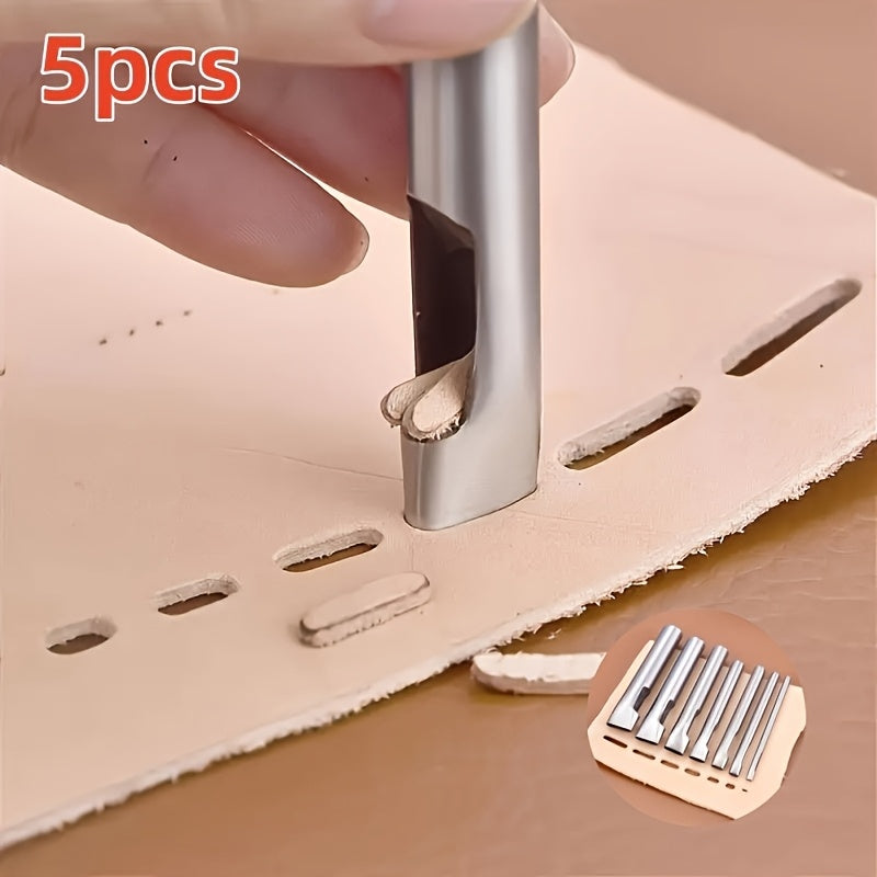 TEMU 5pcs Small Leather Craft Punch Set - Oval, 1.5-9mm Suitable For Diy Bags, Shoes, And Belts - Heavy-duty Hand Tool
