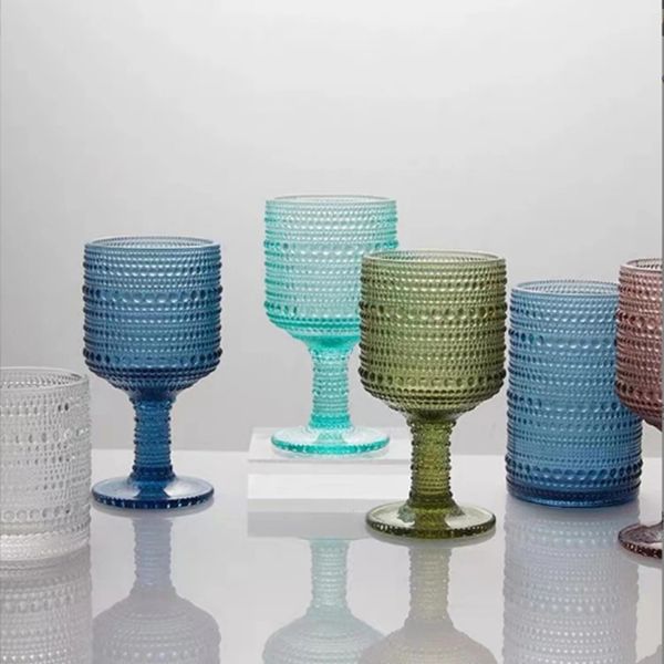 Vintage Glass Raised Dot Goblet Relief Red Wine Cup Engraving Embossed Juice Drinking Glasses Goblets For Wedding Home Drinkware 240520