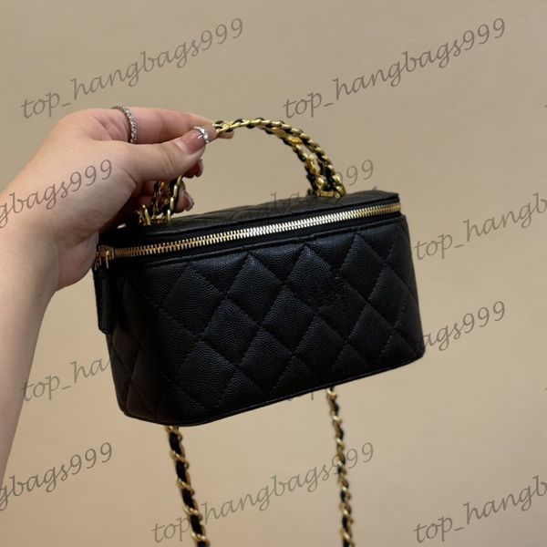 Diamond Lattice Zipper Makeup Bags Card Holder Box With Mirror Large Capacity Suitcase Top Metal Handle Totes Vantiy Purse 17x11cm