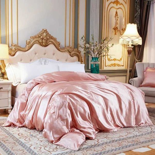 Solid color bedding with silk down duvet cover luxurious satin bedding large double size X250203
