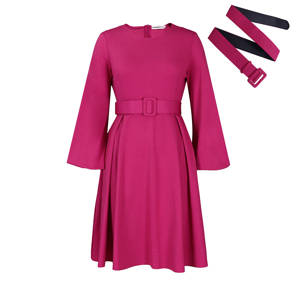 (364) Ladies autumn and winter new long sleeve elegant round neck swing dress