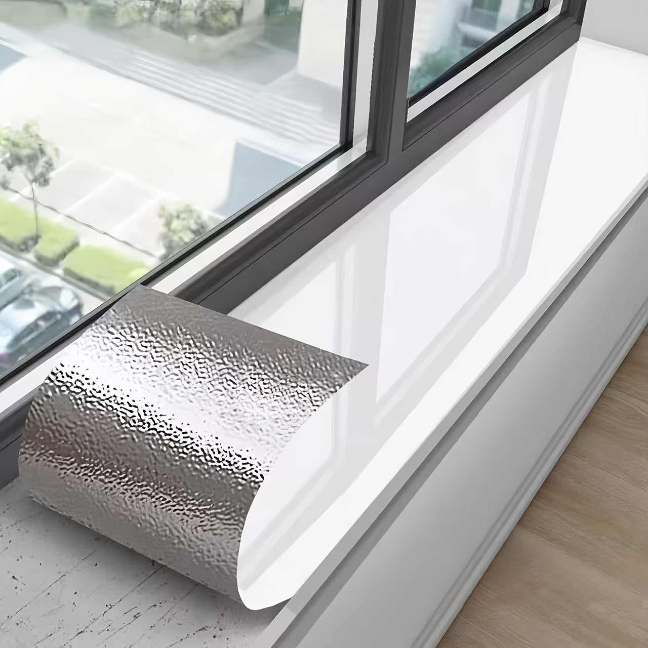 TEMU 1 Roll Self-adhesive Window Sill Stickers - White & Gray Marble Pattern Vinyl Contemporary Glossy Finish, Easy Installation For , Doors,