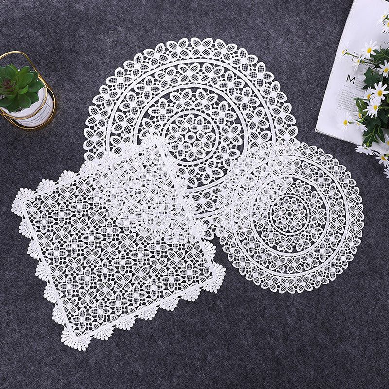 Lace Placemat Vase Mat Square Round Embroidery Hollow Coffee Table Mat Tablecloth Decoration KWNQ01