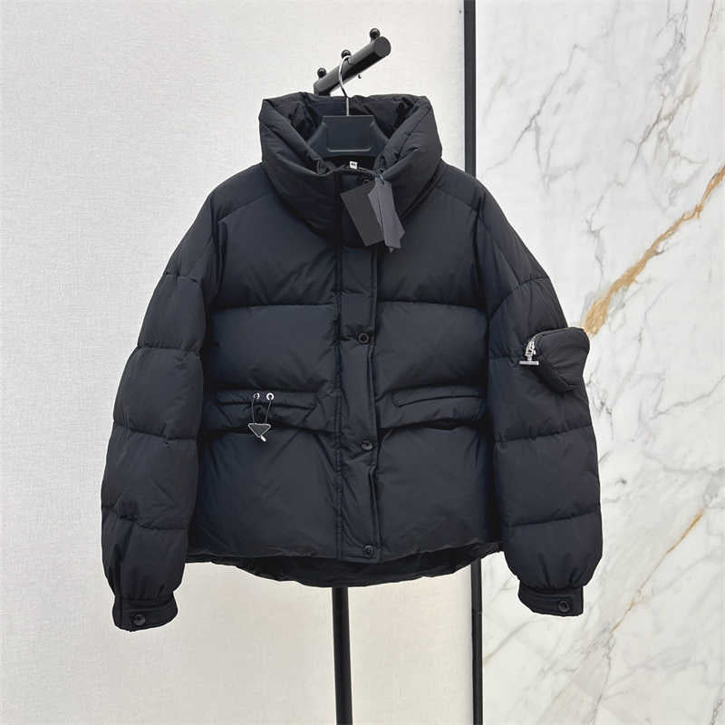 Designer Jackets For Women Puffer Jacket Doudoune Femme Winter Classic Solid Black Standing Collar Long Sleeve Pocket High Quality White Duck Down O