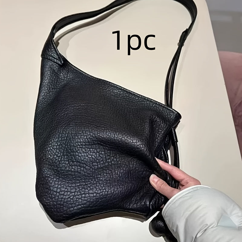 TEMU 1pc Women's Bubble Pattern Handbag - Black Synthetic Sling Bag With Zipper Closure & Fixed Waist Belt, High-quality Everyday Casual & Business