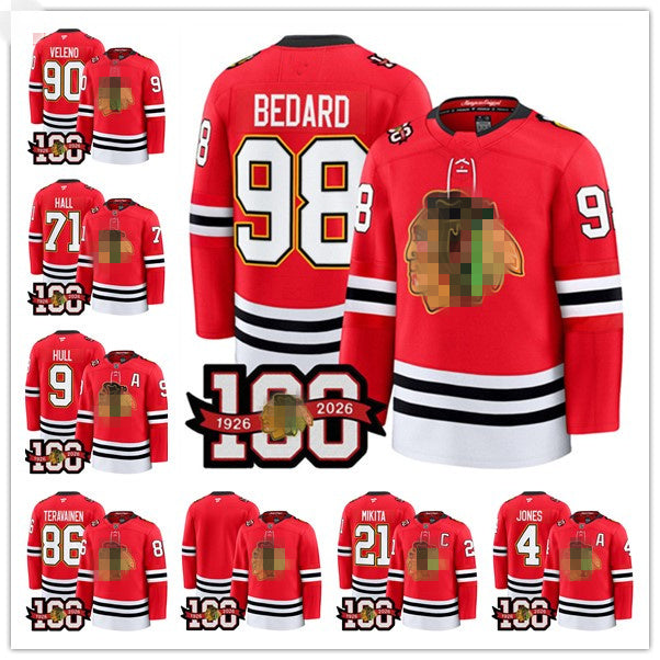 98 Connor Bedard Reverse Retro chicago 100th Anniversary hockey jersey blackhawks jersey Jonathan Toews Taylor Hall Corey Perry Tyler Johnson Patric