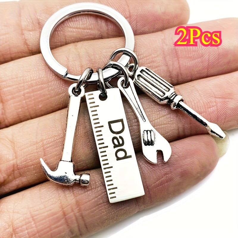 TEMU 2pcs Stainless Steel Keychains With "dad" Engraved Hammer & Wrench Design - Durable Iron Chain, Tassel Pendant, Perfect Father's Day Gift For