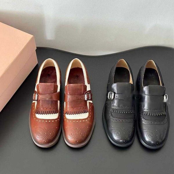Top quality fahion British Vintage Loafers Buckle Round toe Genuine Leather slip on flat shoes Dress shoes Luxury designer loafers for women
