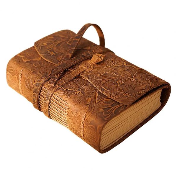 Vintage Portable Mini Notebook 400 Sheets Kraft Paper Agenda Planner Diary Leather Cover Sketchbook Office School 241115