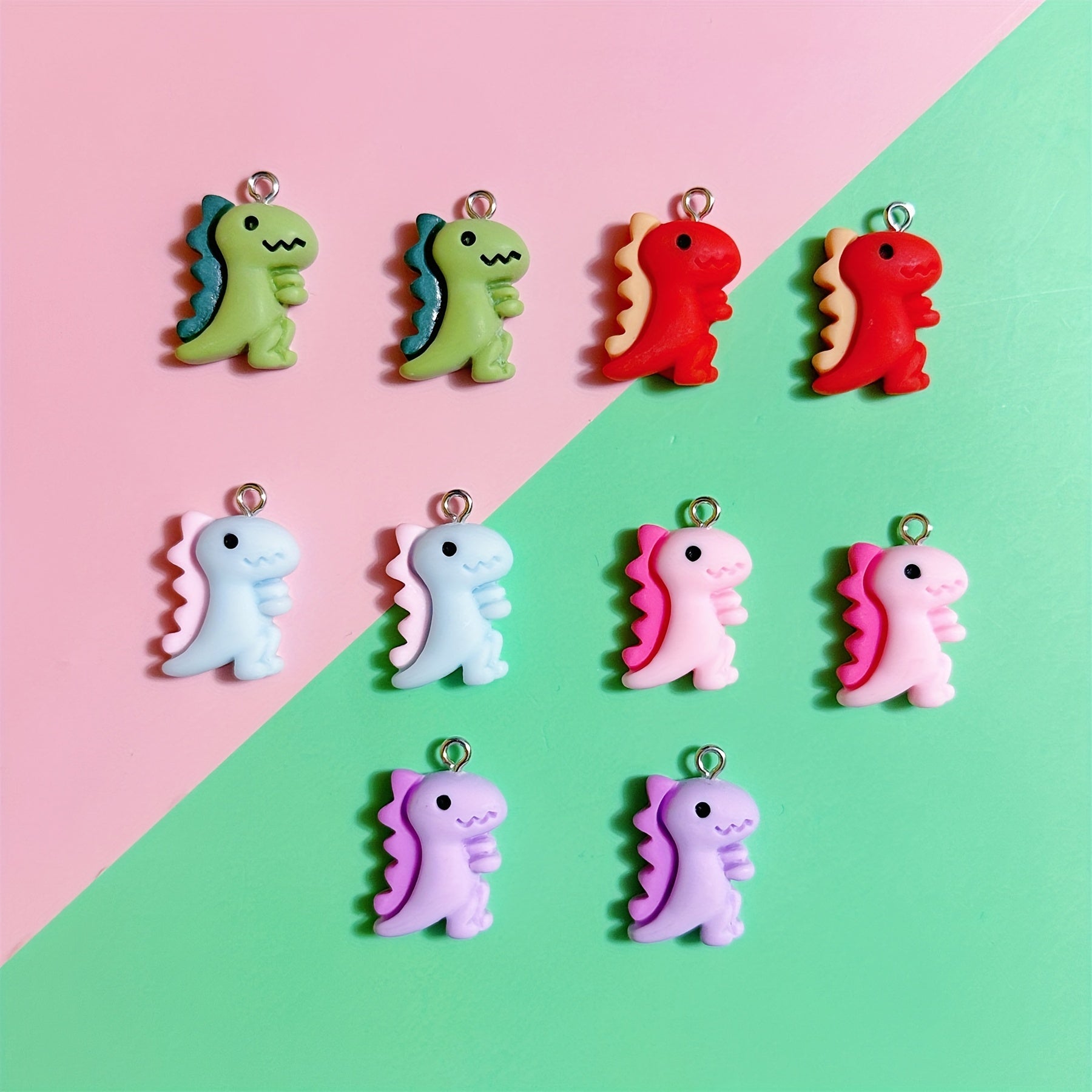 TEMU 10pcs-pack Assorted Color Cartoon Dinosaur Handmade Pendants, Resin Jewelry Charms For Earrings, Necklaces, Bracelets, Keychains And Bag
