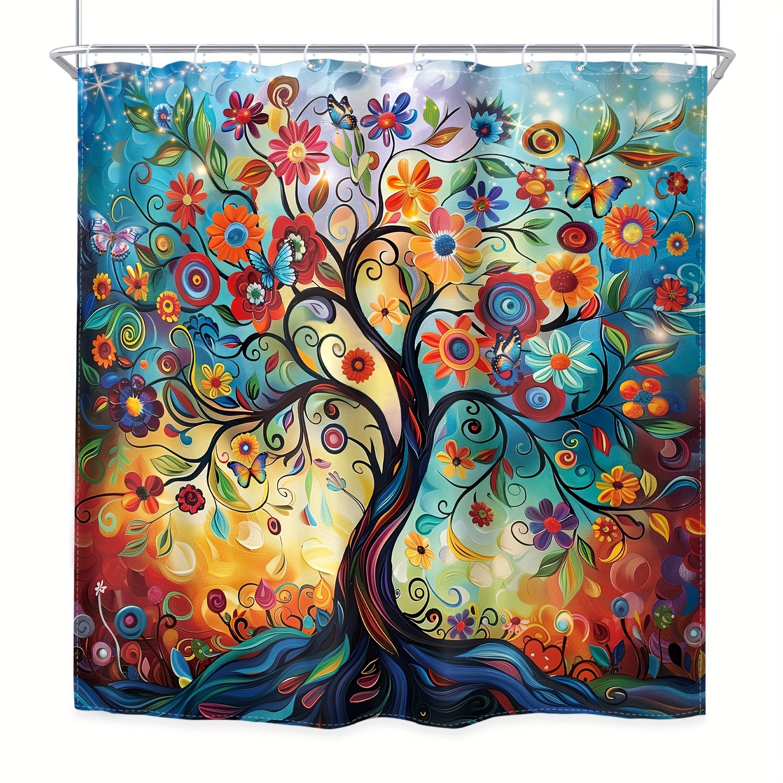TEMU 1pc-4pcs Abstract Tree Of Life Shower Curtain Set, Bathroom Sets Full Set With 12 Hooks Bathroom Decor Accessories, Watercolor Oil Painting Tree